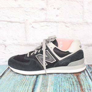 New Balance 574 Classic Black Leather Mesh Sneakers Casual Shoes Size 11